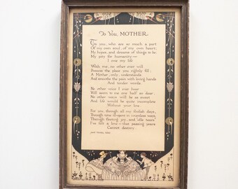 Vintage Framed Poem Art Print, To You Mother, Nan Terrel Reed, 7.5" x 11.5"