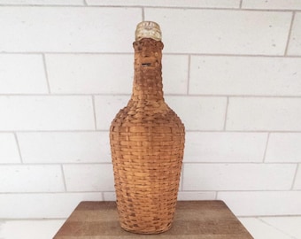 French Vintage Wicker Bottle, Rustic Decor Rattan, Wine Wicker Bottle Basket Weave Wicker Demijohn Bottle