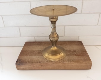 Vintage Brass Candle Holder Plate on Pedestal - Mid Century Home Decor