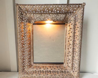 Vintage Filigree Metal Frame with Light, Goldtone Hollywood Regency Picture Display