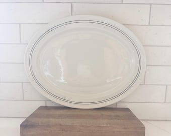 Vintage Mayer China Serving Platter – White Restaurant Ware with Green Double Band