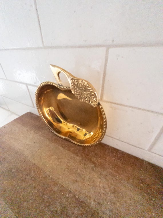 Vintage Solid Brass Apple Catchall Tray Trinket D… - image 8