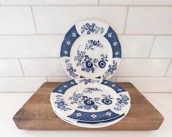 Set of 4 Vintage J&G Meakin Cathay Bread Plates, Blue Floral Ironstone China