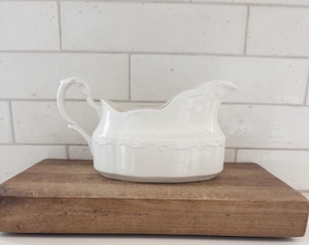 Vintage J & G Meakin Ironstone Gravy Boat, Elegant White Colonial Design