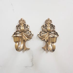 Vintage Gold Hollywood Regency Wall Sconce Pair by Homco, Vintage Candle Holder MCM Gold Filagree Wall-Mount Candle Holders