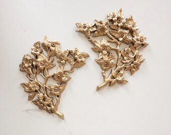 Vintage Burwood Wall Decor Cherry Blossoms Branches Wall Art - Set of 2