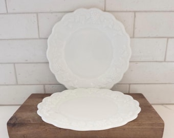 Set of 2 Westmoreland Paneled Grape Milk Glass Plates, White Lunch Plates, 8 1/2 In