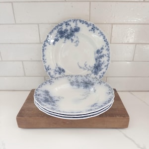 England Antique Bowls Set of 4 Hanwell Alfred Meakin Royal Semi Porcelain Blue White Large Bowls English Antique Dinnerware Ironstone