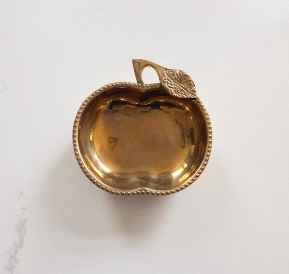 Vintage Solid Brass Apple Catchall Tray Trinket D… - image 1
