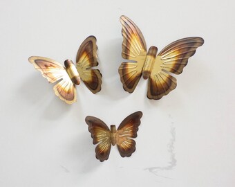 Copper & Brass Butterfly Wall Hanging Set of 3 Decor Metal Wall Art Mid Century Butterflies 3D Brass Vintage