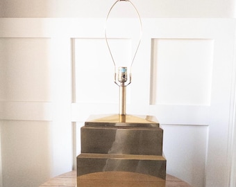 Vintage Mid Century Brass Cube  Table Lamp from Hong Kong