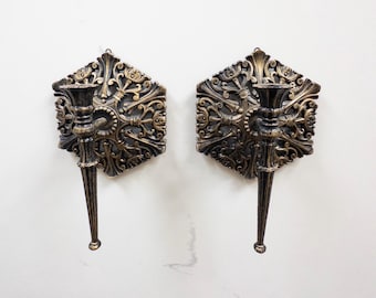 Vintage Homco Antiqued Gold Resin Candle Holder Sconces, Set of 2