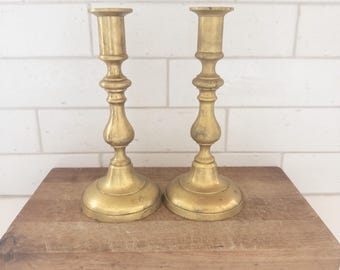 Pair of 19th Century English Brass Candlestick Holders for Taper Candles