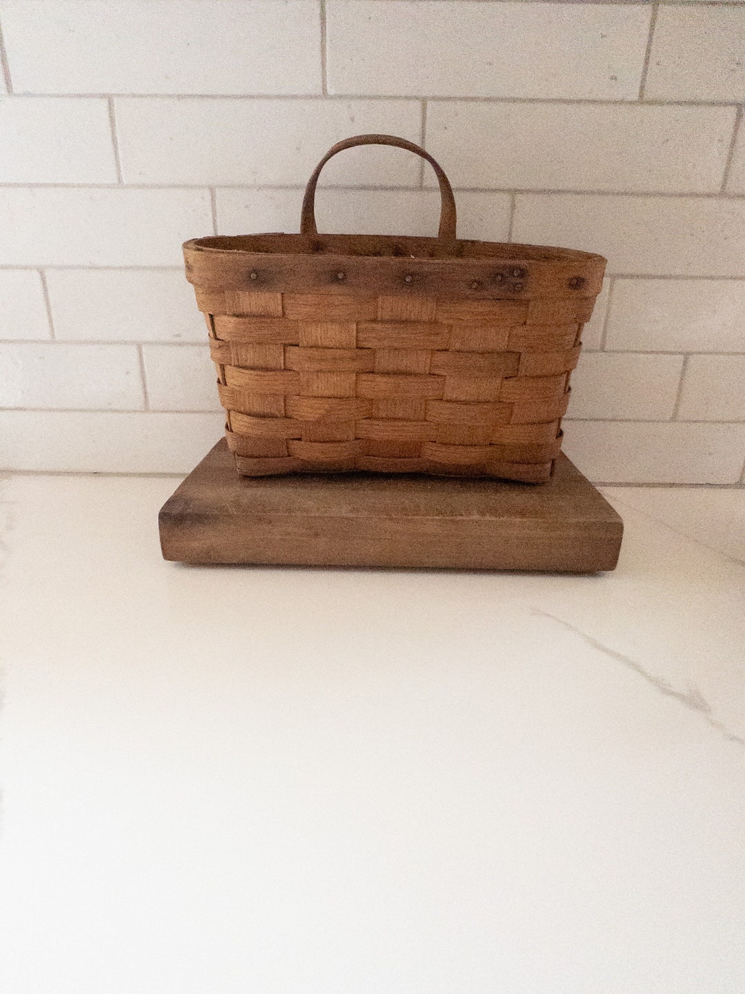 Antique Shaker Basket Wooden Slat Wood Hanging Wall Basket With Wooden