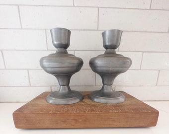 Vintage Set of Large  Heavy Pewter Candle Stick Candle Holders Farmhouse Primitive