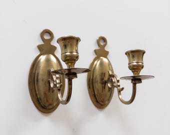 Vintage Brass Wall Sconces Pair, Art Nouveau Scroll Detail, French Decor