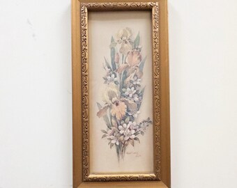 Vintage Robert Laessig Framed Botanical Print Pink and Purple Iris