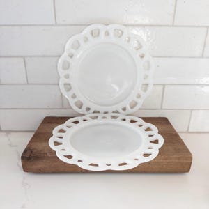 Set of 2 Hazel Atlas Milk Glass Lace Edged Plates