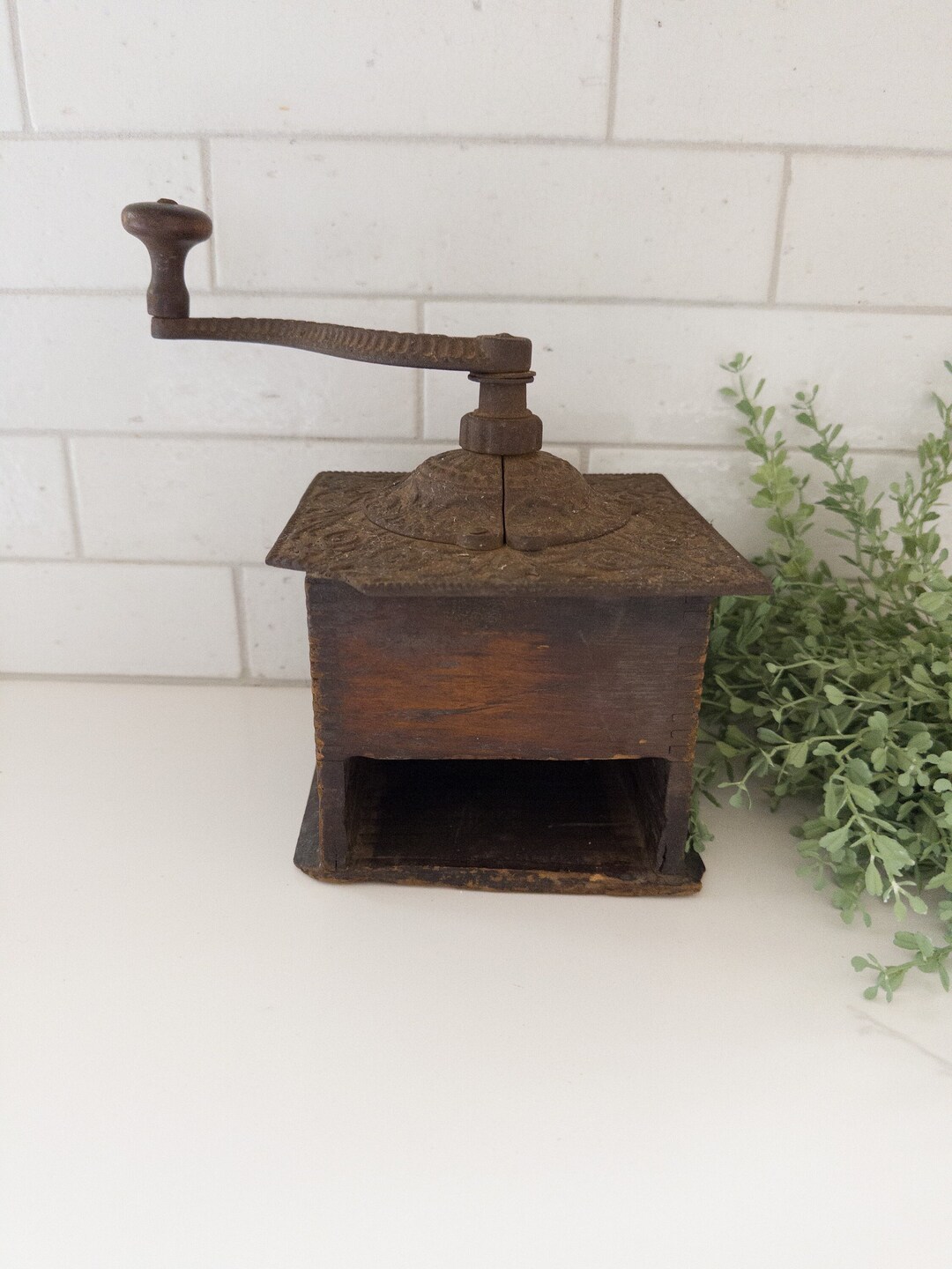 Vintage Wood Coffee Grinder With Cast Iron Handle Etsy