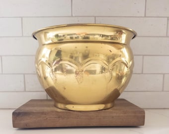 Vintage Brass Planter Pot Embossed Scalloped Design