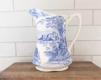 Antique English Alfred Meakin "Tintern" Blue & White  Pitcher Made in England