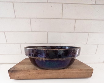 Antique Brown Stoneware Bowl Kitchen Crock Mixing Bowl