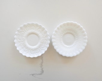 Set of 2 Westmoreland Milk glass Saucers Plates Scalloped Edges