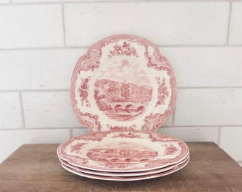 Vintage Johnson Bros Old Britain Castles Dessert Plates Set (4) – Red Transferware England