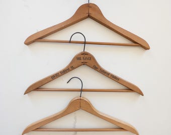 3 Antique Aged Wooden Hangers one with Advertising “Sol Mintz 410-412 Federal St Fine Tailored Clothes Pittsburgh