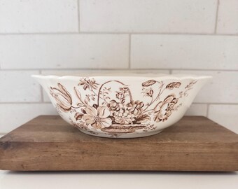 English Alfred Meakin England, Brown Ironstone Bowl in Pattern “Floral Bounty”