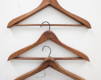 3 Antique Aged Dark Wood Wooden Hangers Rustic Clothing Display