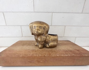 Vintage Brass Dog Succulent Plant Holder/Planter