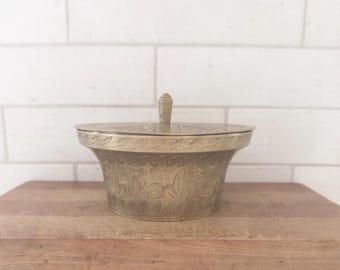 Lidded Vintage Brass Etched Floral  Design Candy Dish/Bowl
