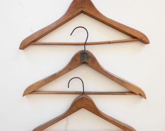 3 Antique Aged Wooden Hangers Clothing Display