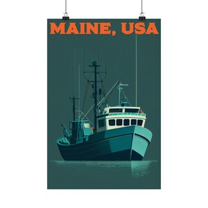 Maine Fishing Boat Premium Matte Minimalist Vintage Poster