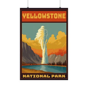 Yellowstone National Park Vintage Print Matte Vertical Poster, Old Faithful Wall Art Decor, Nature Lover Gift, Retro Travel Poster,