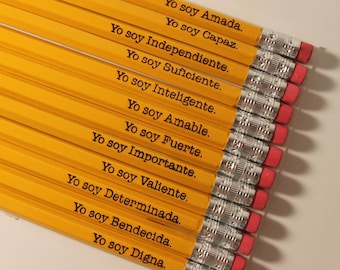 Yo Soy Pencils l Affirmation Pencils | Positive Pencils | Lapices con Affirmaciones | Spanish Affirmations | Custom Pencils |Engraved Pencil