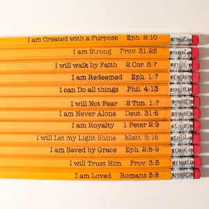 Verse Pencils | Christian Pencils | Faith Pencils | School Supplies | Pencils with Verses | Custom Pencils | Engraved Pencil | Faith Gifts