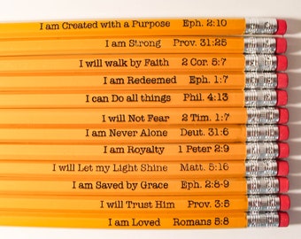 Verse Pencils | Christian Pencils | Faith Pencils | School Supplies | Pencils with Verses | Custom Pencils | Engraved Pencil | Faith Gifts