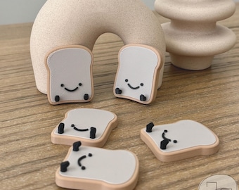 Aimant smiley toast, aimant pour réfrigérateur tranche de pain grillé, décoration de cuisine inspirée de la boulangerie mignonne, aimants imprimés en 3D avec un visage et des pieds adorables