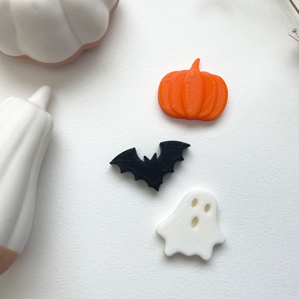 3 Pack Halloween Magnets - Ghost, Bat, and Pumpkin, Small Fridge Magnets, 3D Printed Magnets,  1"  Holiday Magnet Set