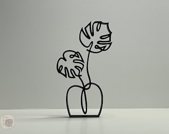 Ligne végétale minimaliste Monstera, sculpture artistique végétale, décoration de bureau à domicile, décoration imprimée en 3D, décoration abstraite