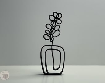 Ligne art déco minimaliste végétale d'eucalyptus, sculpture artistique végétale, décoration de bureau à domicile, décoration imprimée en 3D, décoration abstraite