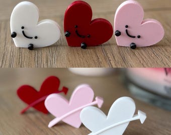 Joli lot de 3 coeurs aimants pour réfrigérateur, Saint-Valentin, aimants coeurs imprimés en 3D, coeur avec motif visage et pieds, cadeau pour les proches