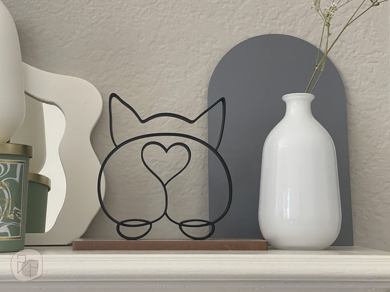 Corgi Butt Line Art Sculpture, Corgi Lover Art Decor, Cute Line Art Decor, 3D Printed Art, Abstract Decor, 3D Printed Gift, Shelf Decor image 2