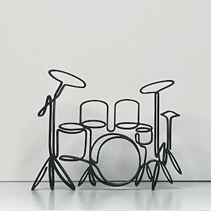 Drum Set Line Art Decor, Minimalist Art Sculpture, Music Lover Gift Idea, 3d Printed Gift, Home Office Decor, Shelf Art Decor, Unique Gift