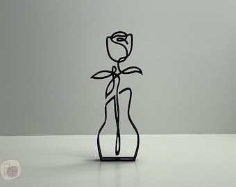 Minimalist Rose Flower Line Art Sculpture, Plant Art Decor, Home Office Decor, 3D Printed Art, Abstract Decor, 3D Printed Gift, Shelf Decor