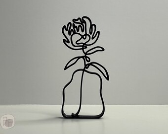 Minimalist Peony Plant Line Art Sculpture, Plant Art Decor, Home Office Decor, 3D Printed Art, Abstract Decor, 3D Printed Gift, Shelf Decor