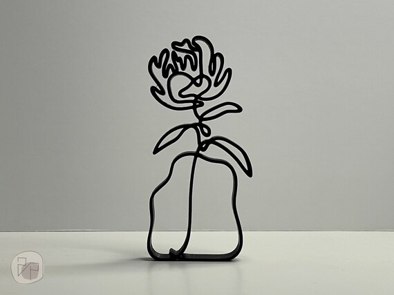 Minimalist Peony Plant Line Art Sculpture, Plant Art Decor, Home Office Decor, 3D Printed Art, Abstract Decor, 3D Printed Gift, Shelf Decor