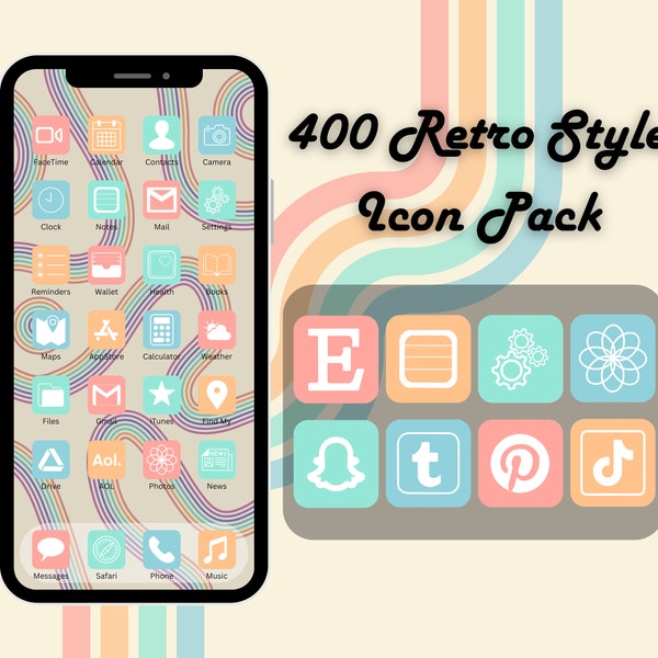 400 Retro Style Themed Icons | IOS 14 / 15 App Icons | Aesthetic | For iPhone and iPad | Customize Home Screen | Includes Widgets | 4 Colors